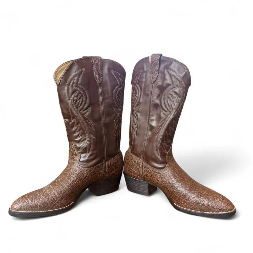 Bronco Men’s Size 12 Brown Western Cowboy Boots USA Made Faux Leather dress